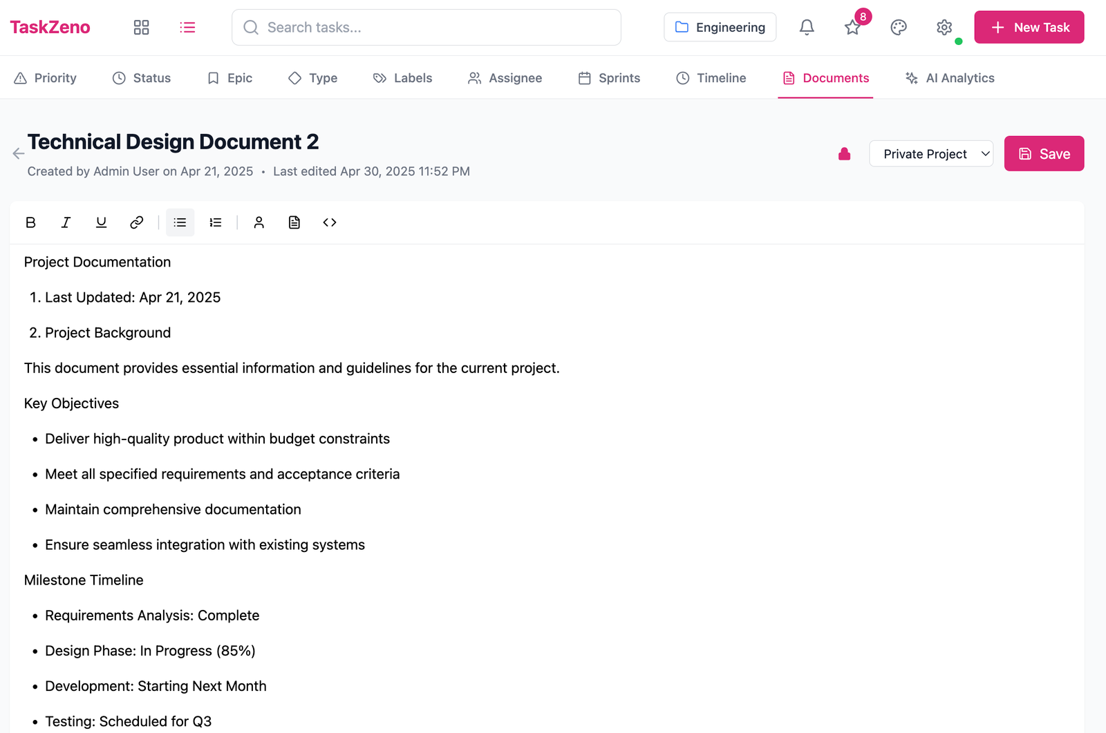 TaskZeno platform screenshot